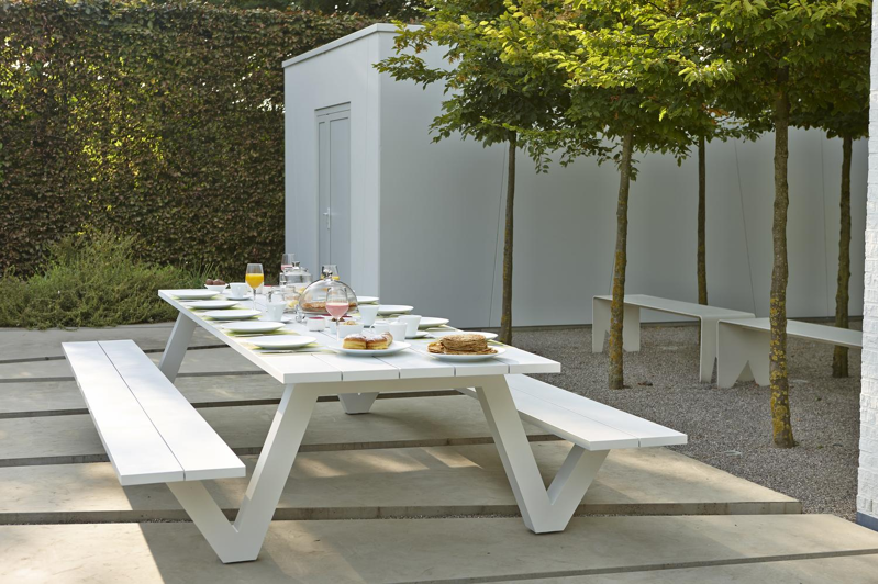 Norma picknicktafel in wit aluminium - L 300 x B 213 x H 74 cm