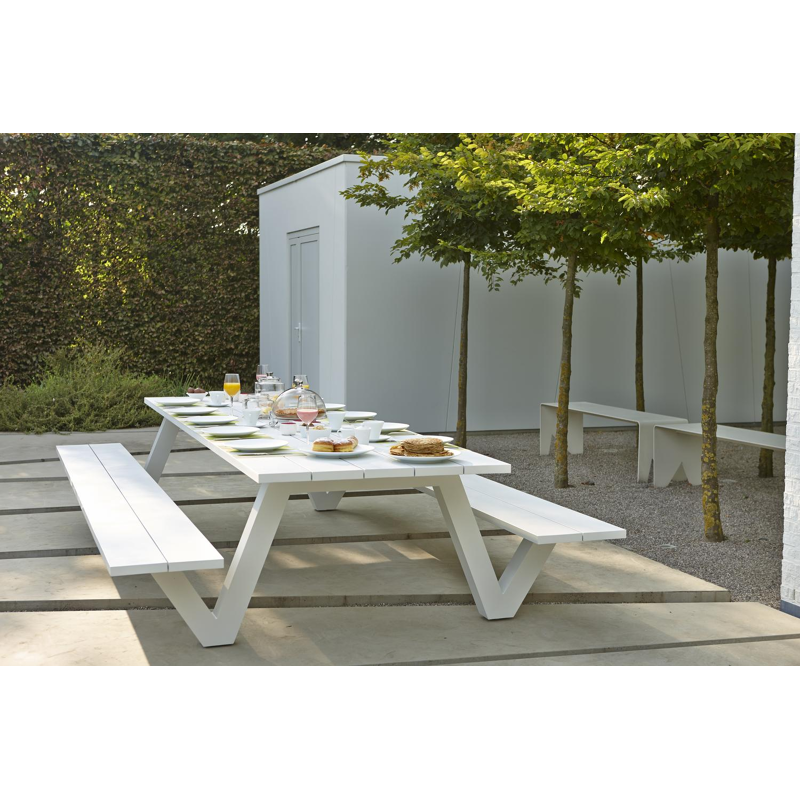 Norma picknicktafel in wit aluminium - L 300 x B 213 x H 74 cm