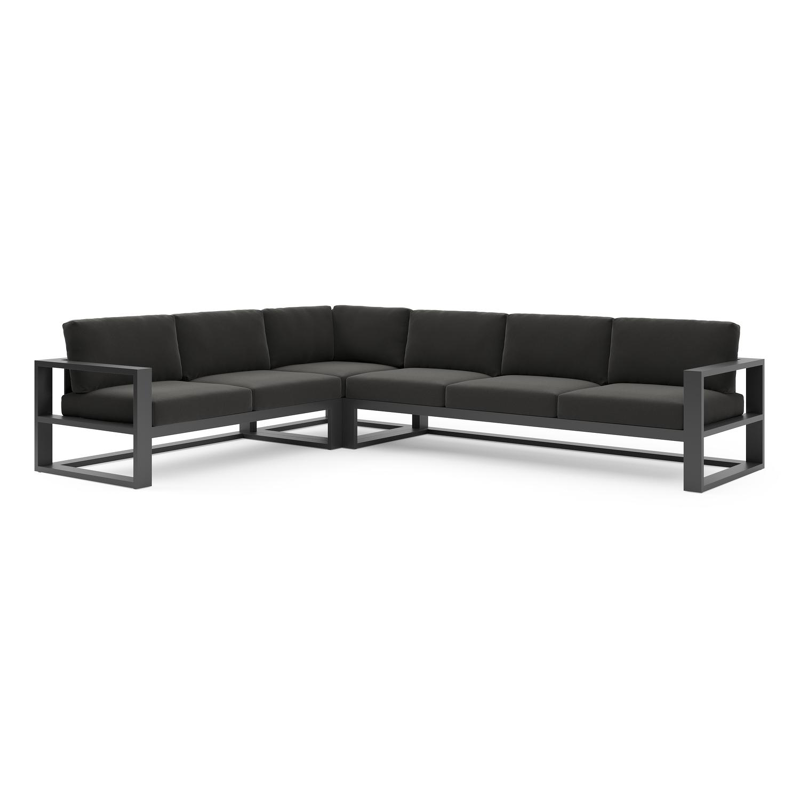 Verato loungehoek in zwart aluminium met natte sooty all weather sunbrella® luxe kussen