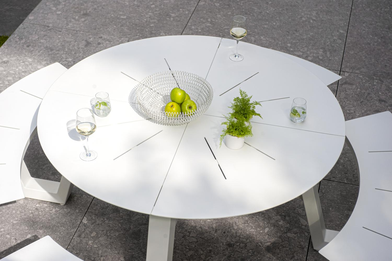 Rondino picknicktafel in wit aluminium - Ø 236 x H 71,5 cm