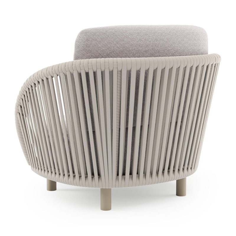 Lupino loungestoel in beige aluminium en beige verticaal geweven luxe vlakke brede rope met wander gobi all weather sunbrella® luxe kussen