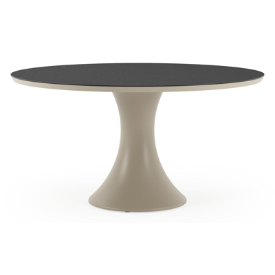 Table de jardin Fano ronde en aluminium beige et céramique pleine Nero Black - Diam. 148 x Haut. 75 cm