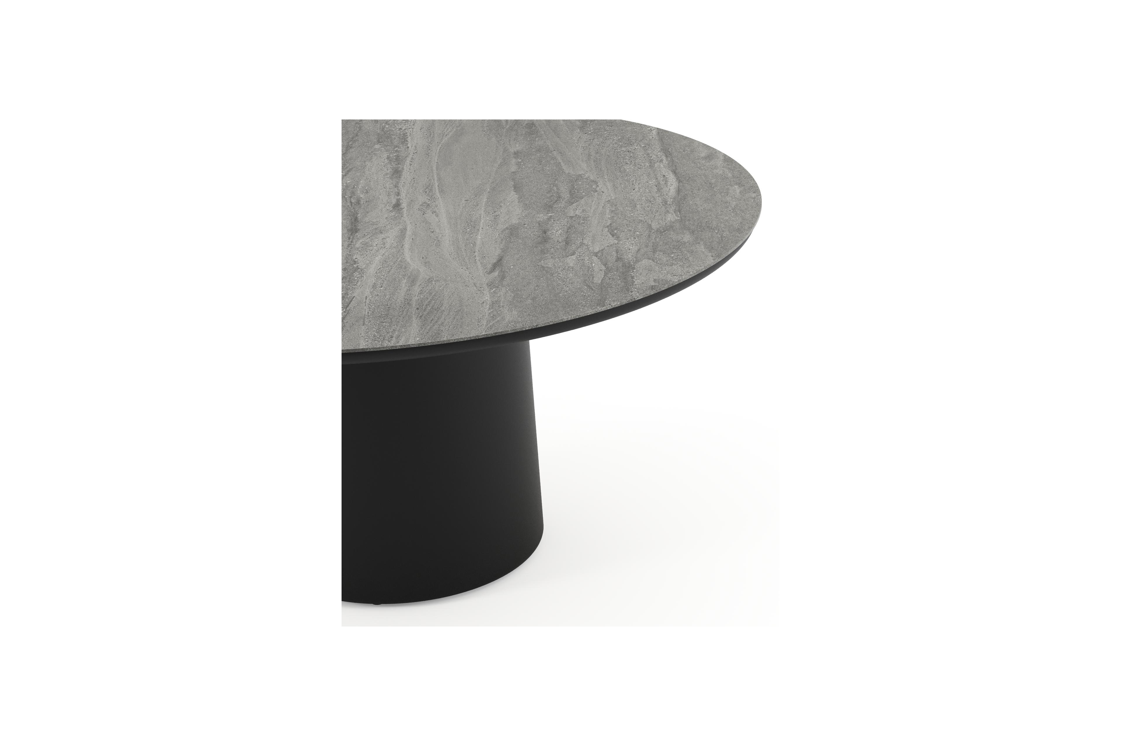 Table de jardin Amico rond en aluminium noir et céramique pleine Aspen Grey - Diam. 148 x Haut. 73.5 cm