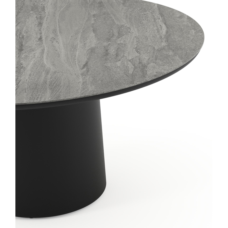 Amico tuintafel rond in zwart aluminium en volkeramiek Aspen Grey - Dia. 148 x H 73.5 cm