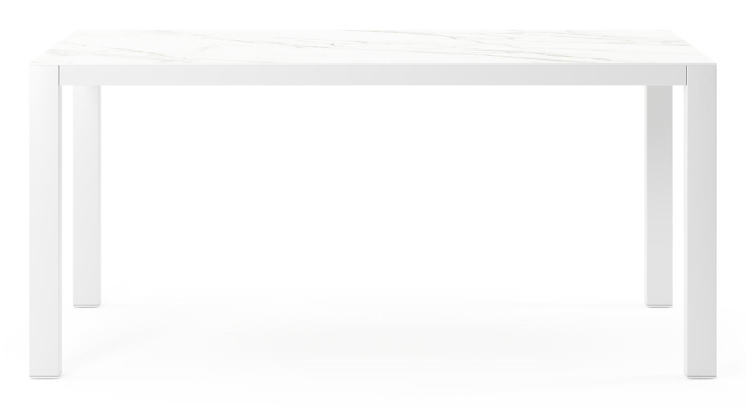 Table de jardin Como en aluminium blanc et céramique pleine calacatta - Lg 160 x Larg. 100 x H 75 cm