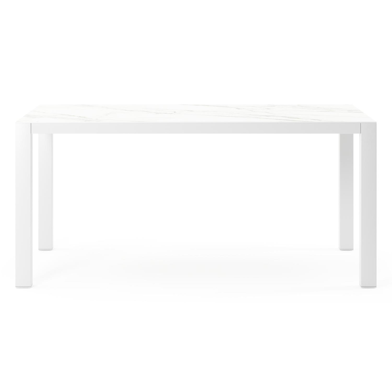 Table de jardin Como en aluminium blanc et céramique pleine calacatta - Lg 160 x Larg. 100 x H 75 cm