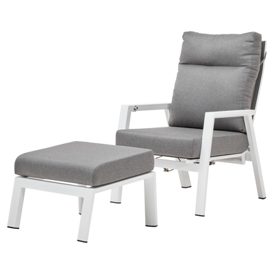 Fauteuil de jardin Mismo 1-pl en aluminium blanc avec coussin en polyester gris