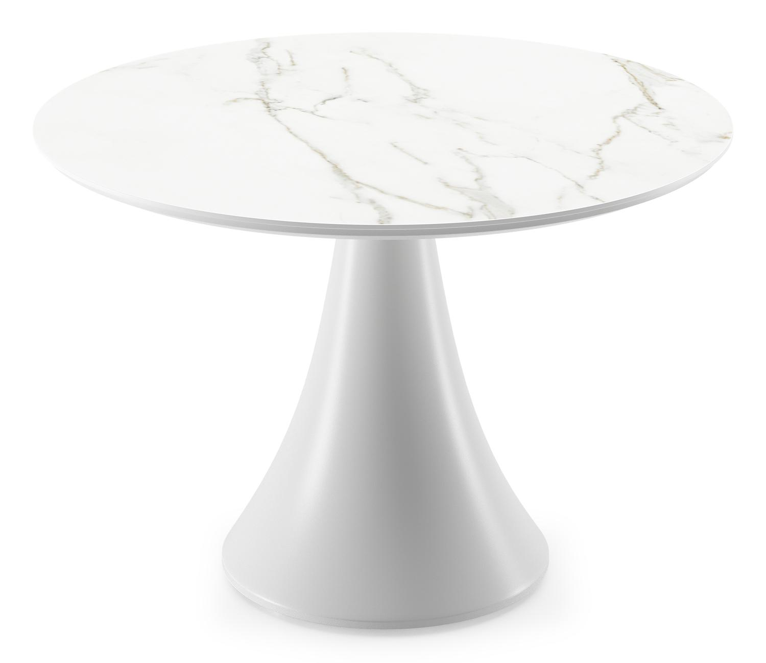 Table basse Fano en blanc aluminium et céramique pleine calacatta - Diam. 85 x Haut. 55 cm