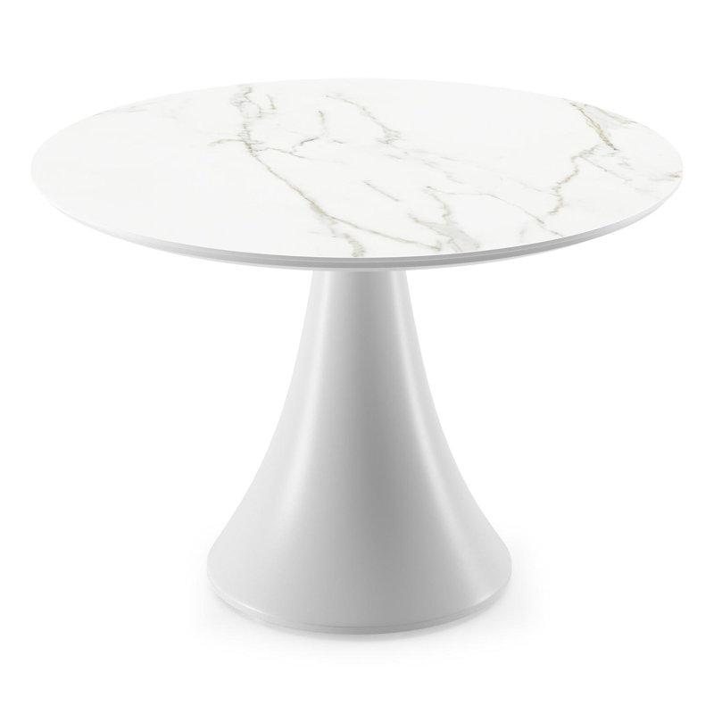 Table basse Fano en blanc aluminium et céramique pleine calacatta - Diam. 85 x Haut. 55 cm