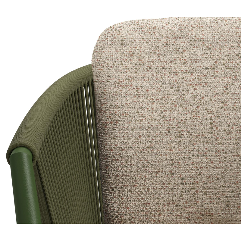 Orso tuinstoel in groen aluminium en groen verticaal geweven ronde rope met luxe zitkussen in All Weather Cosytica Bora Jungle