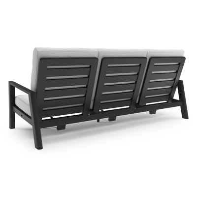 Canapé de jardin Cirello en aluminium noir et coussins en all weather solica ego birch