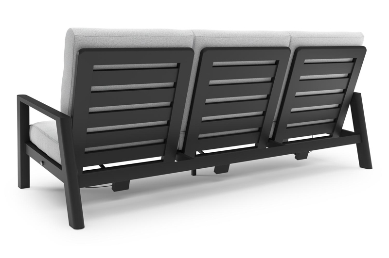 Canapé de jardin Cirello en aluminium noir et coussins en all weather solica ego birch