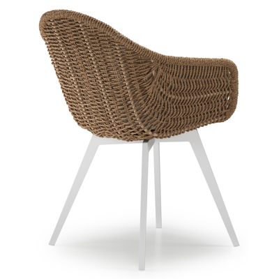 Pagino tuinstoel in wit aluminium en bruin ronde wicker met zitkussen in All Weather Sunbrella® Luxe Chartres Pewter