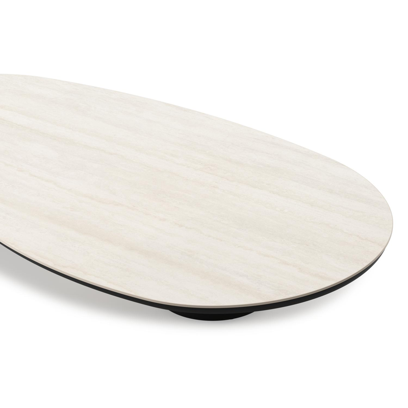Table de basse Amico organique en aluminium noir et céramique pleine Travertino Bianco - Lg. 170 x Lrg. 91 x Haut. 25 cm
