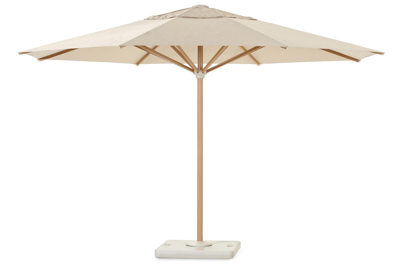 Solino staanparasol in  aluminium met beige all weather sunbrella® premium parasoldoek - Dia. 400 cm (met voet)
