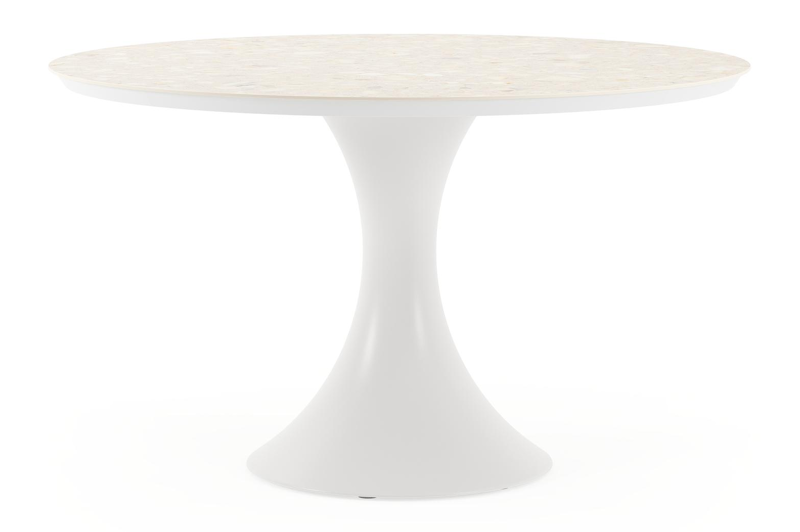 Fano tuintafel rond in wit aluminium en volkeramiek retrostone - Dia. 130 x H 75 cm