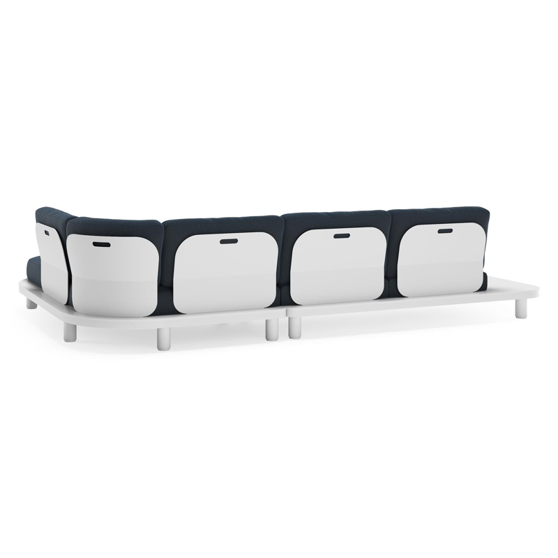 Salon de jardin d'angle Donato en aluminium blanc et coussins en All Weather Sunbrella® luxe Heritage Indigo