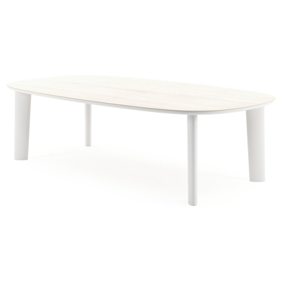 Table de jardin Amico bombo xl en aluminium blanc et céramique pleine Travertino Bianco - Lg. 270 x Lrg. 148 x Haut. 73.5 cm