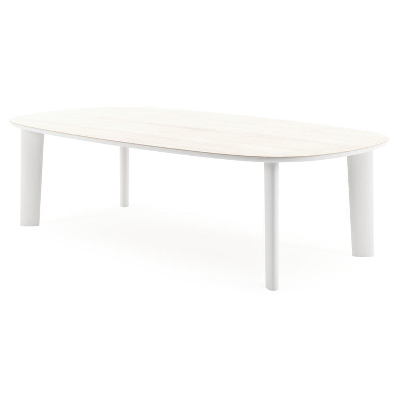 Table de jardin Amico bombo xl en aluminium blanc et céramique pleine Travertino Bianco - Lg. 270 x Lrg. 148 x Haut. 73.5 cm