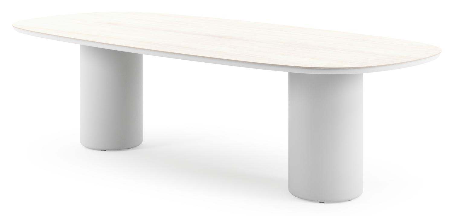 Table de jardin Amico bombo en aluminium blanc et céramique pleine Travertino Bianco - Lg. 270 x Lrg. 125 x Haut. 73.5 cm