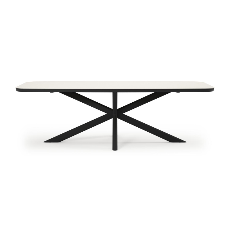 Pamplona tuintafel bootvorm in zwart aluminium en sintered stone Crema minerale - L 240 x B 110 x H 72 cm