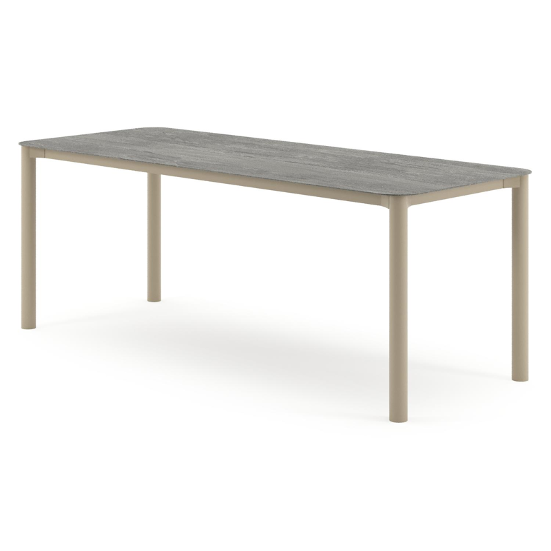 Orso tuintafel rechthoekig afgerond in beige aluminium en volkeramiek Aspen Grey - L 200 x B 80 x H 74.5 cm