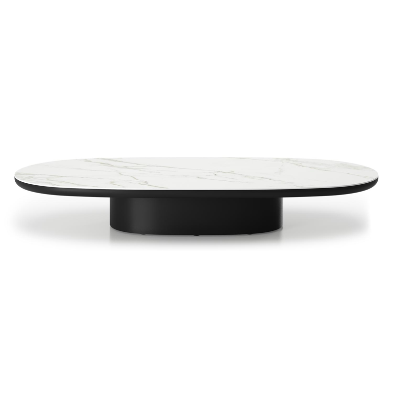 Table de basse Amico bombo en aluminium noir et céramique pleine Calacatta - Lg. 171 x Lrg. 89 x Haut. 24 cm