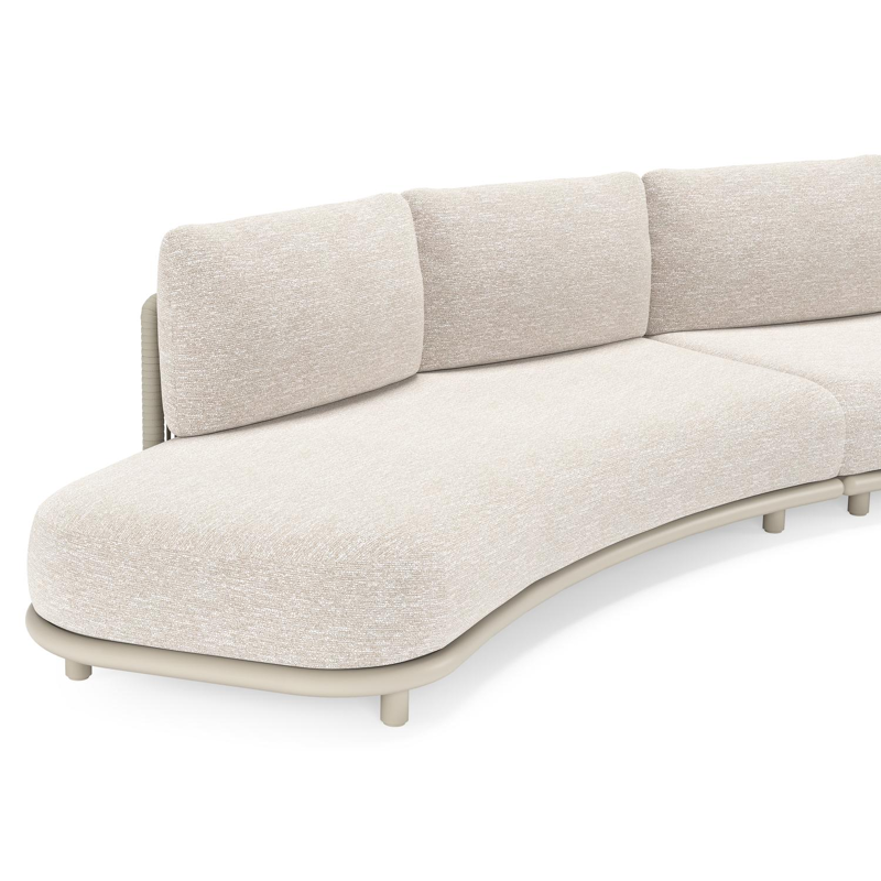 Lomano loungehoek in beige aluminium en beige verticaal geweven luxe vlakke rope met Tundra Sand all weather sunbrella® luxe