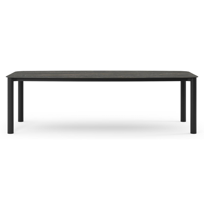 Orso tuintafel bootvorm in zwart aluminium en volkeramiek black obsession - L 255 x B 115 x H 75 cm