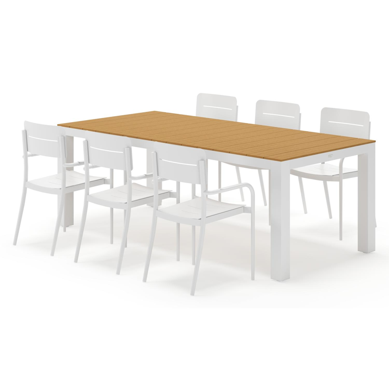 Calzo ensemble de jardin rectangulaire en aluminium blanc et polywood avec 6 Salto chaises de jardin