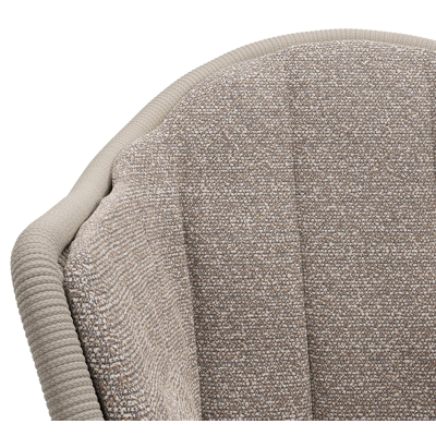 Chaise de jardin Pagino en teck naturel et corde ronde tissée verticalement beige avec coussin en All Weather Sunbrella® Luxe Wander Manioc