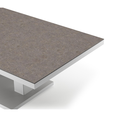 Table de basse pop-up Cirello rectangulaire en aluminium blanc et céramique pleine Wulong - Lg. 140 x Lrg. 80 x Haut. 71 cm