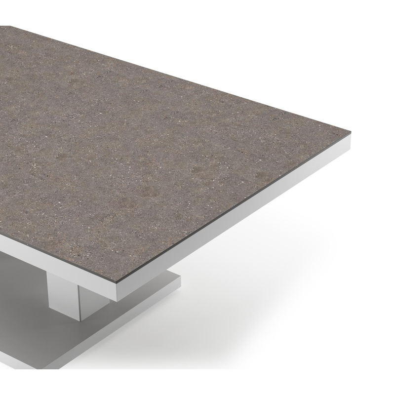 Cirello pop-up loungetafel rechthoekig in wit aluminium en volkeramiek Wulong - L 140 x B 80 x H 71 cm