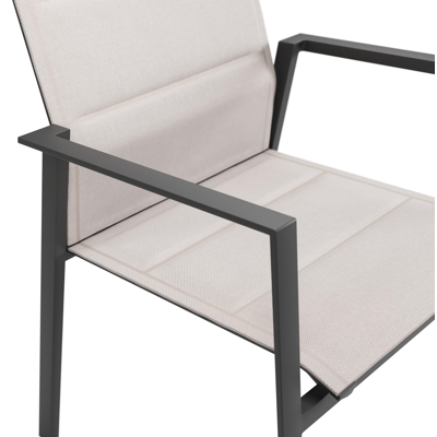 Cirello stapelbare tuinstoel in zwart aluminium en beige dubbele textilene