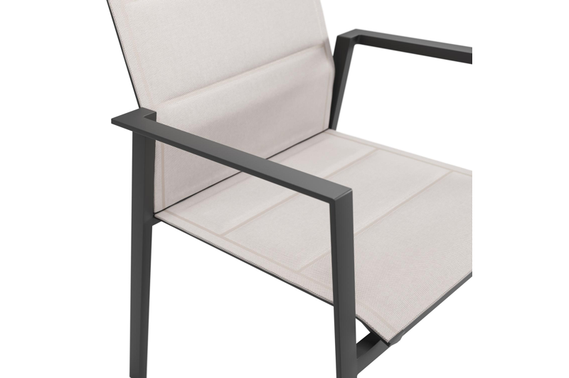 Cirello stapelbare tuinstoel in zwart aluminium en beige dubbele textilene