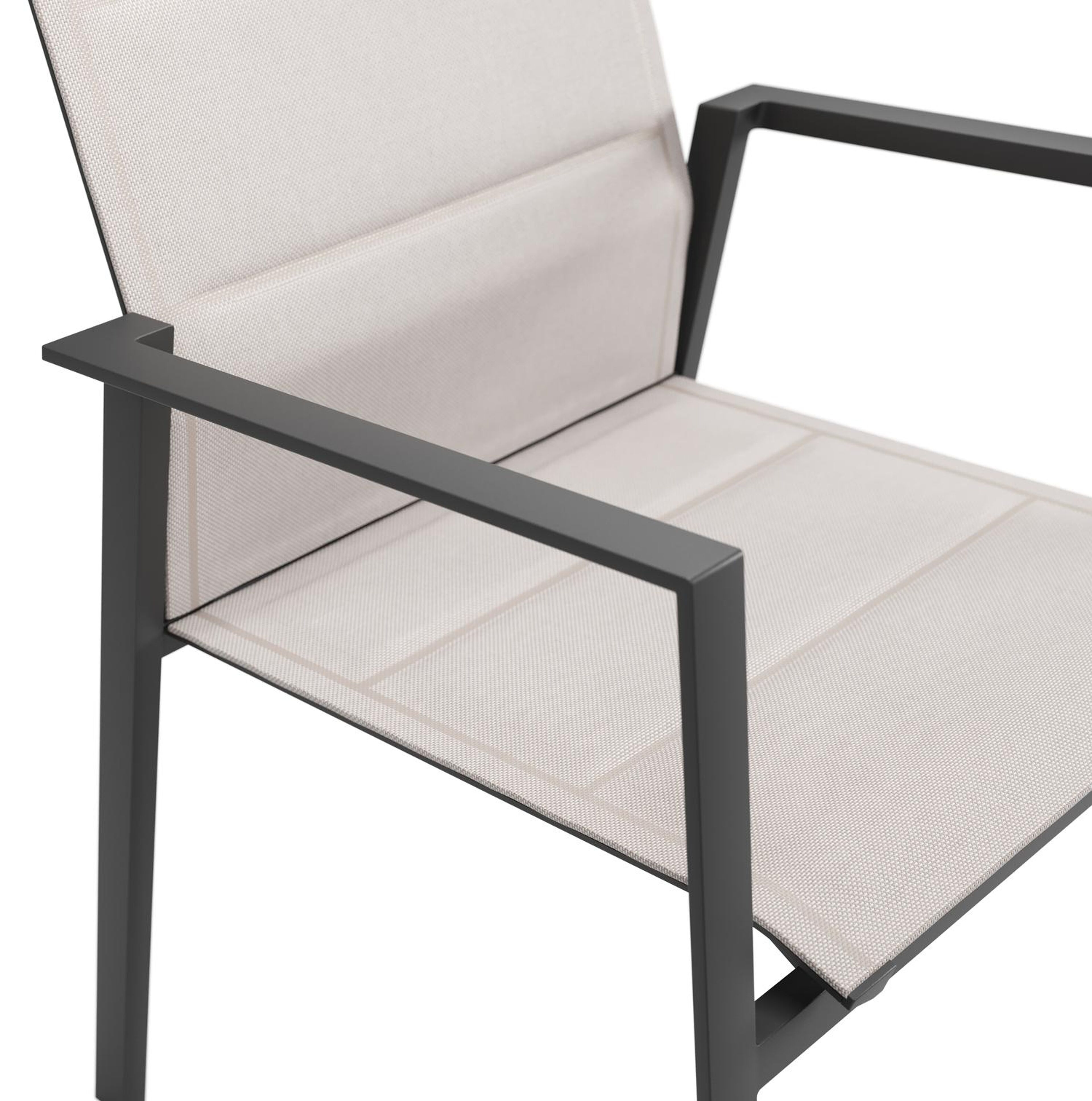 Cirello stapelbare tuinstoel in zwart aluminium en beige dubbele textilene