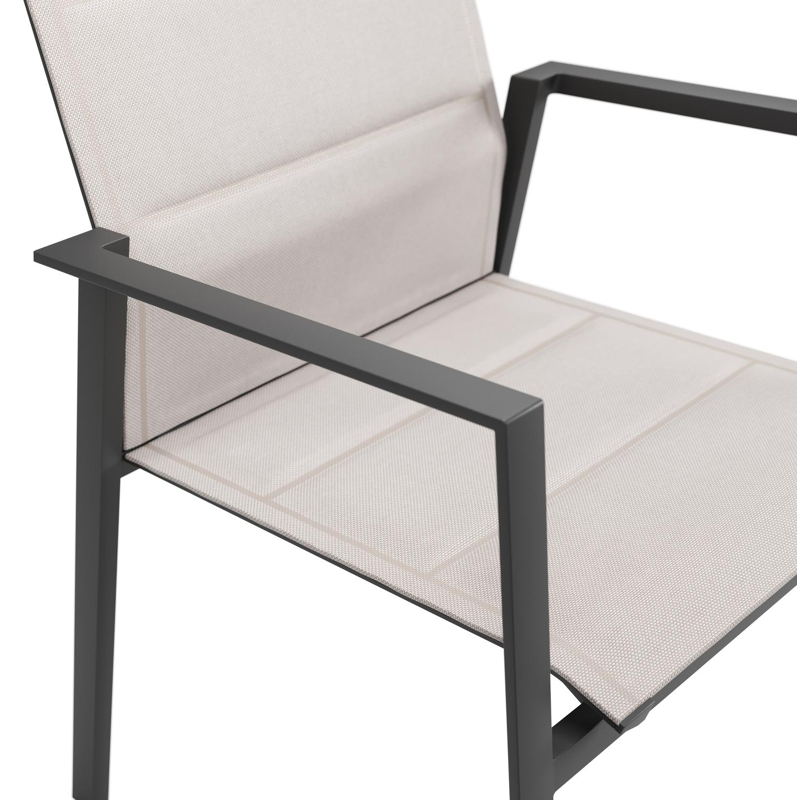Cirello stapelbare tuinstoel in zwart aluminium en beige dubbele textilene