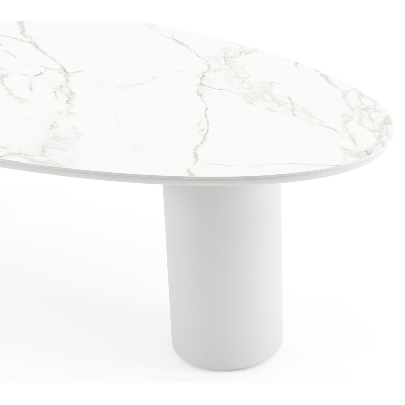 Table de jardin Amico oval en aluminium blanc et céramique pleine Calacatta - Lg. 260 x Lrg. 125 x Haut. 74 cm