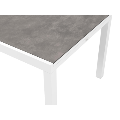 Oviedo tuinset met verlengbare tafel in wit aluminium en grijs keramische print tafelblad met 8 stapelbare Oviedo tuinstoelen