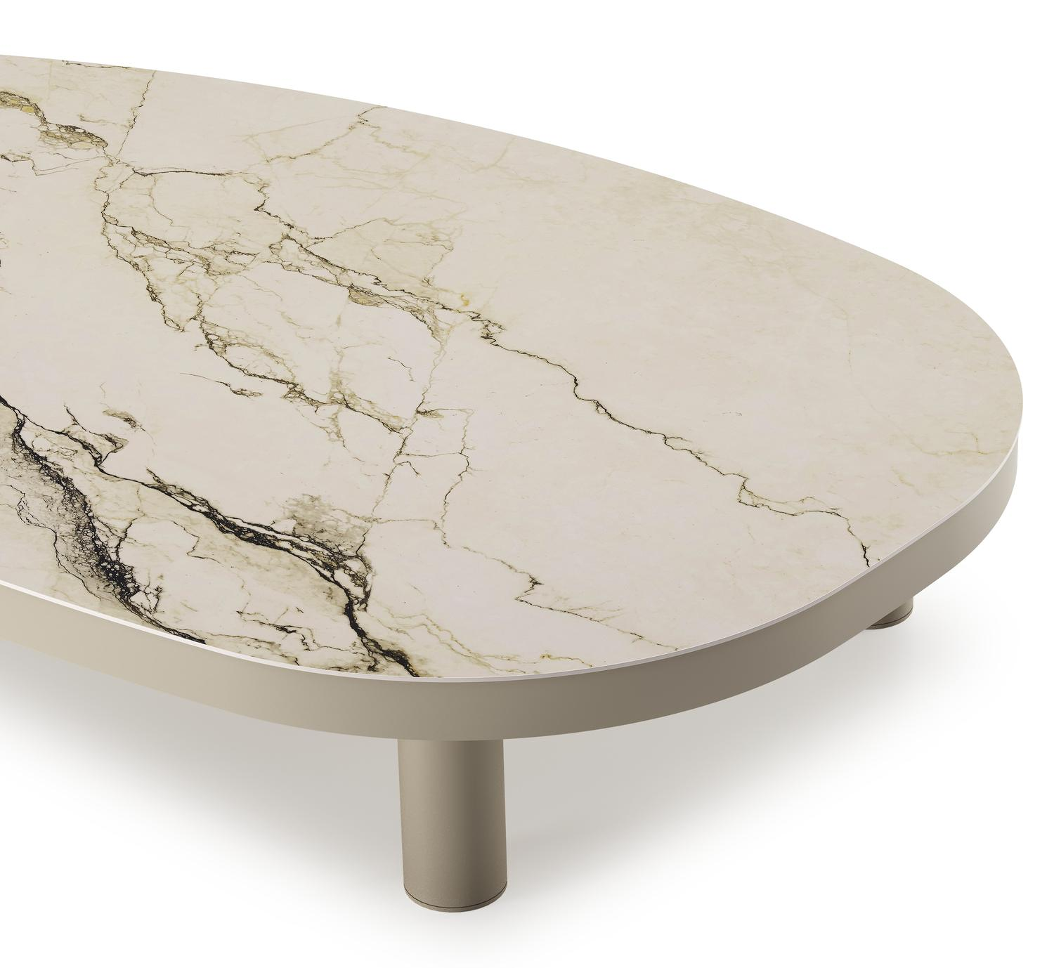 Donato loungetafel organisch in beige aluminium en volkeramiek Colorado Dunes - L 151 x B 90 x H 24.5 cm