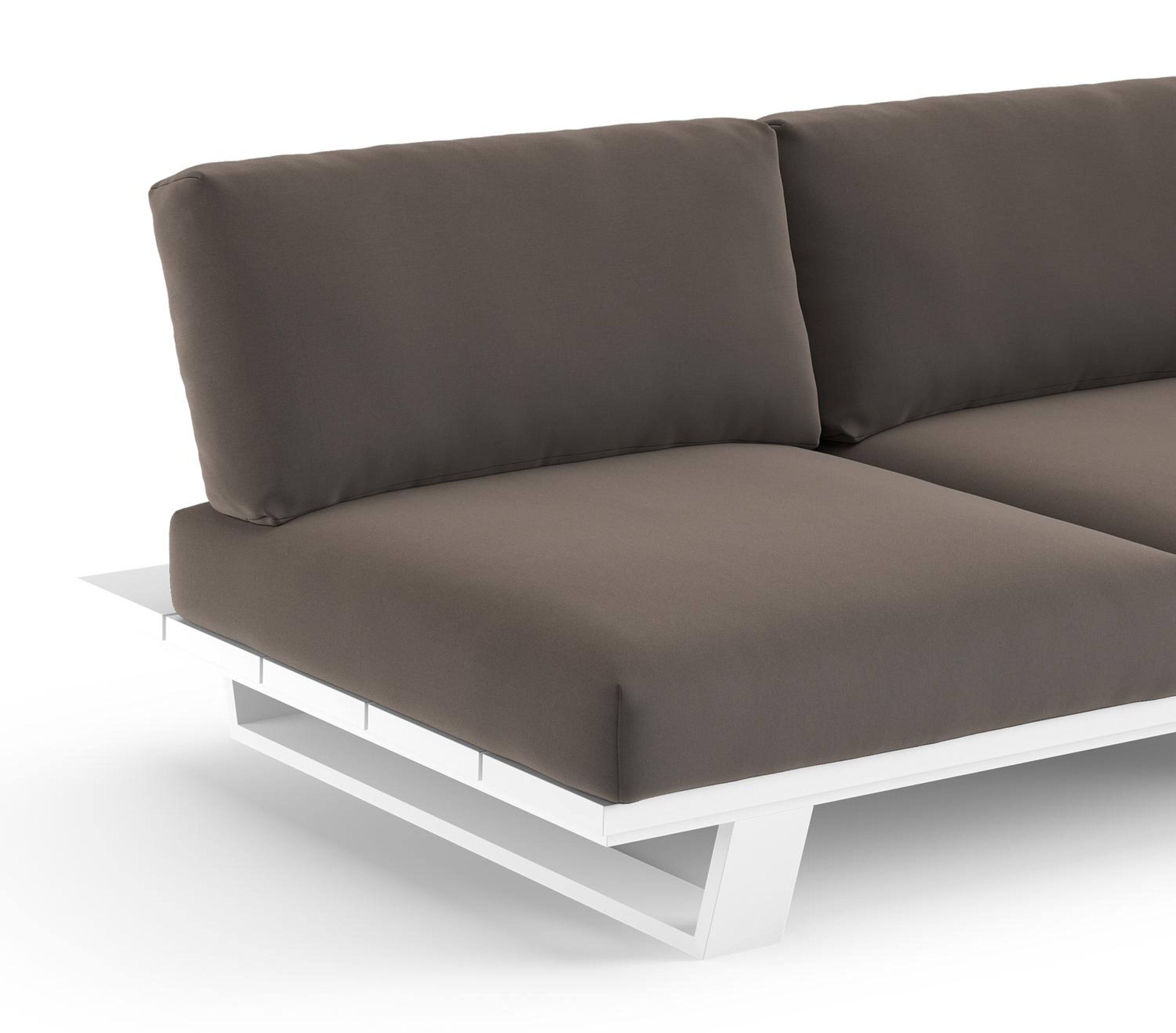 Canapé de jardin Pagino en aluminium blanc et coussins en all weather sunbrella® luxe natte nature grey