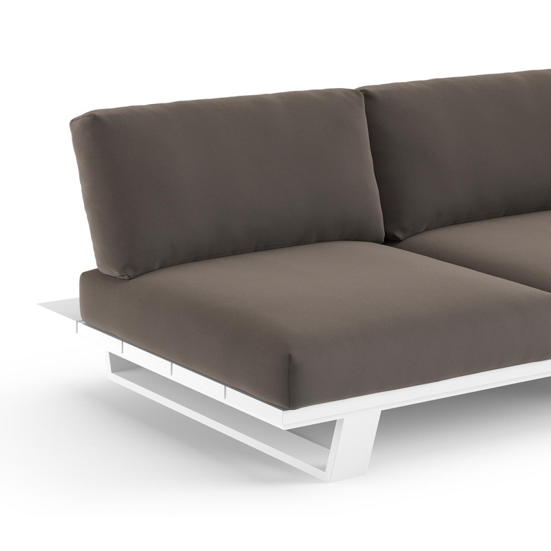 Pagino loungebank in wit aluminium met natte nature grey all weather sunbrella® luxe kussen