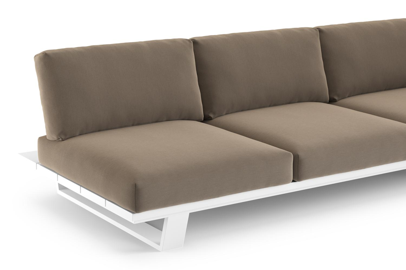 Pagino loungebank in wit aluminium met natte heather grey all weather sunbrella® luxe kussen