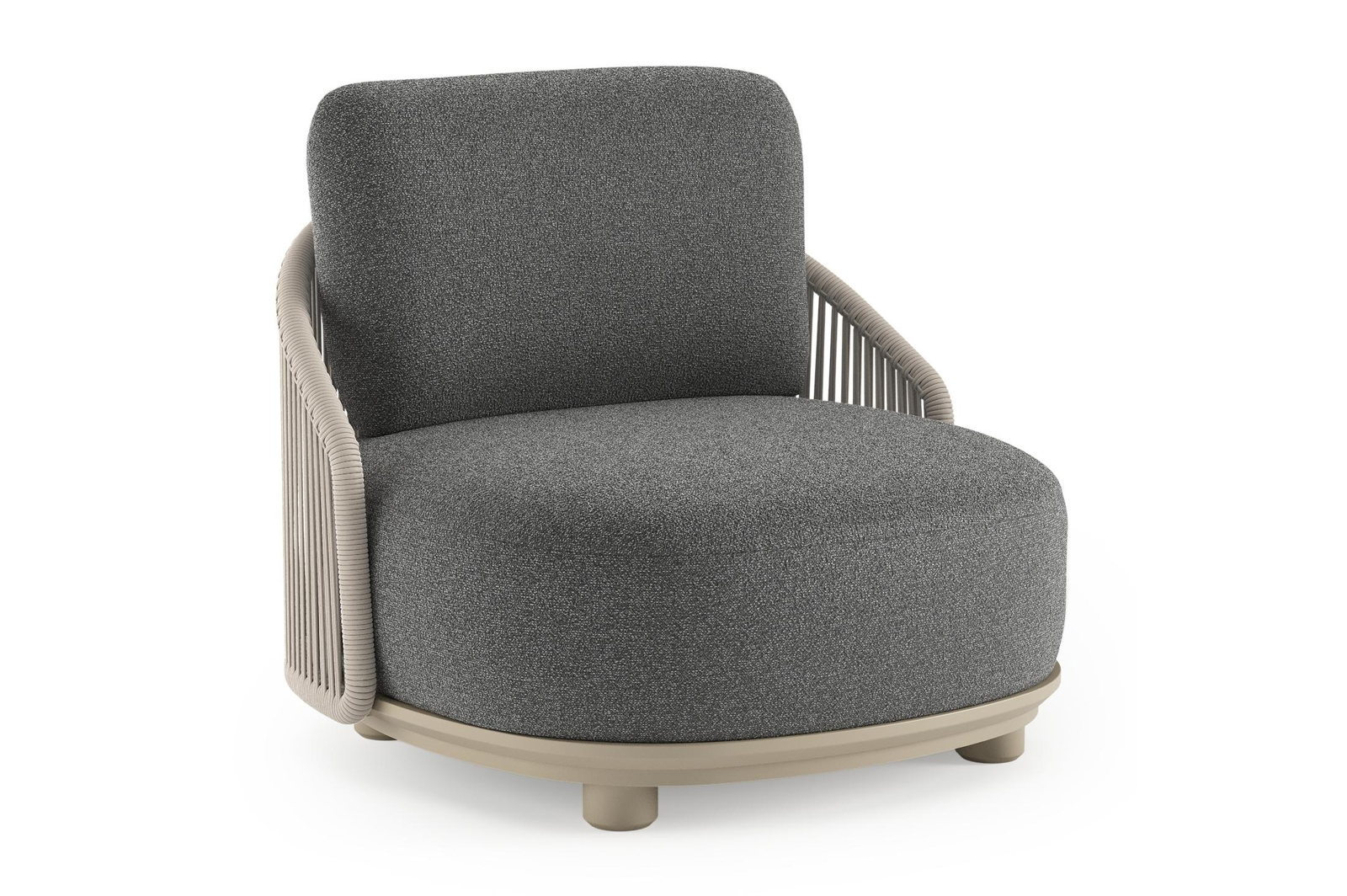 Fauteuil de jardin Vadelo en aluminium beige et corde ronde tissée verticalement beige et coussins en all weather cosytica catania black