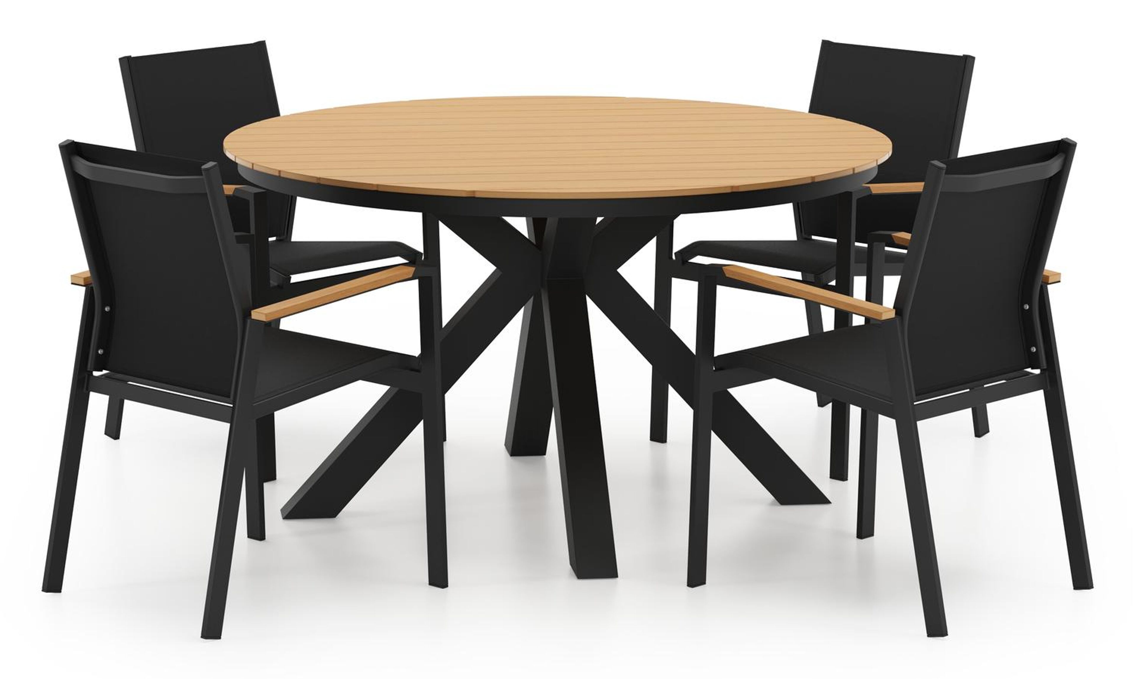 Tora tuinset in zwart aluminium en polywood met 4 Bahia polywood tuinstoelen