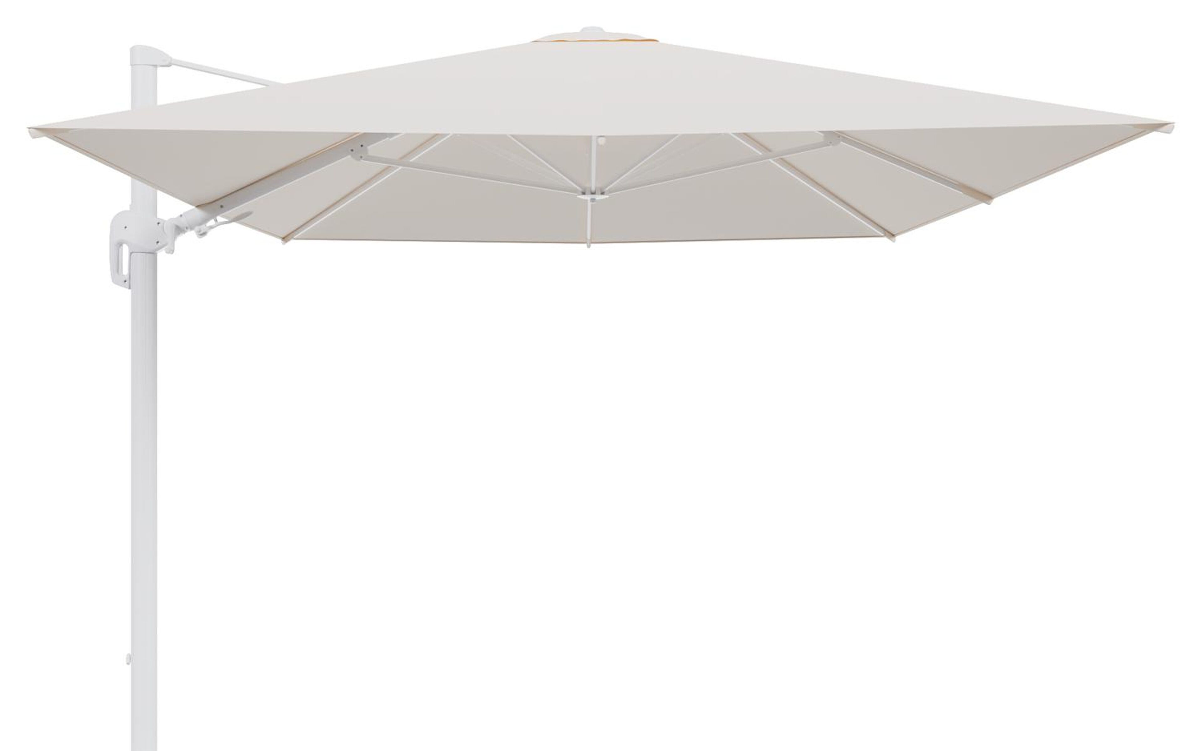 Rufina zweefparasol tiltfunctie in wit aluminium en parasoldoek in All Weather Sunbrella® Luxe Natte Linen Chalk  - L1 400 x L2 300 cm (zonder voet) (zonder voet)