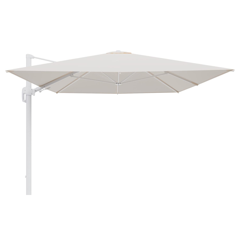 Rufina zweefparasol tiltfunctie in wit aluminium en parasoldoek in All Weather Sunbrella® Luxe Natte Linen Chalk - L1 400 x L2 300 cm (zonder voet) (zonder voet)