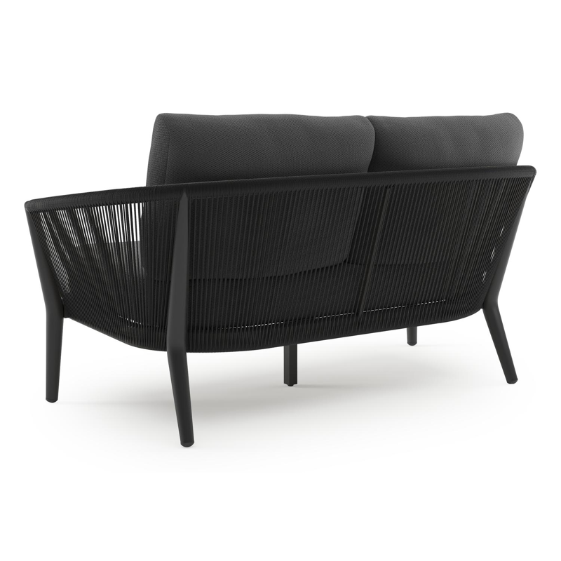 Orso loungebank in zwart aluminium en zwart verticaal geweven ronde rope met Lopi Shadow all weather sunbrella® luxe kussen