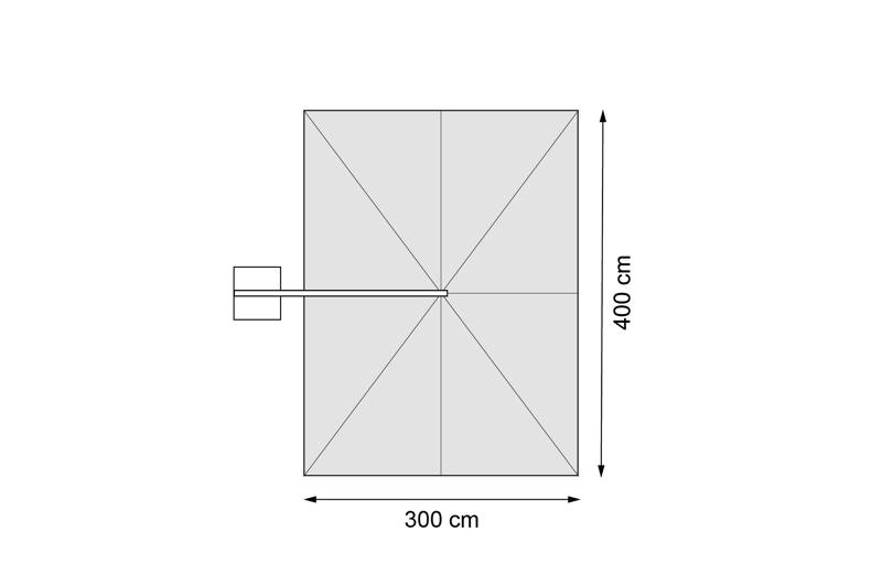 Parasol pendant Minore avec fonction tilt en aluminium noir avec toile de parasol en all weather sunbrella® premium gris - Larg1 300 x Larg2 400 cm (sans pied de parasol)