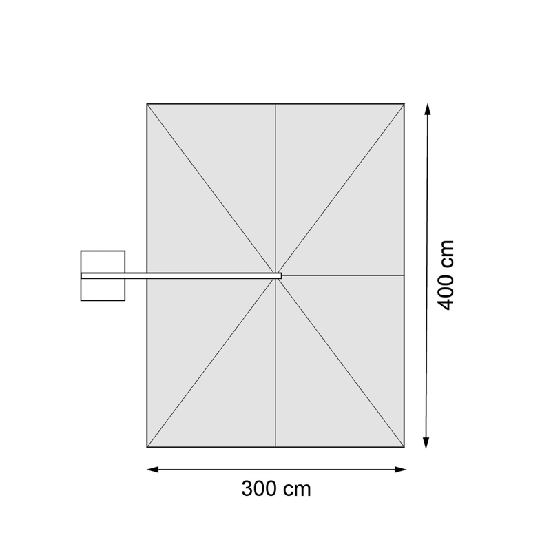 Rufina zweefparasol met tiltfunctie in houtlook met beige all weather sunbrella® premium parasoldoek - L1 300 x L2 400 cm (met voet)